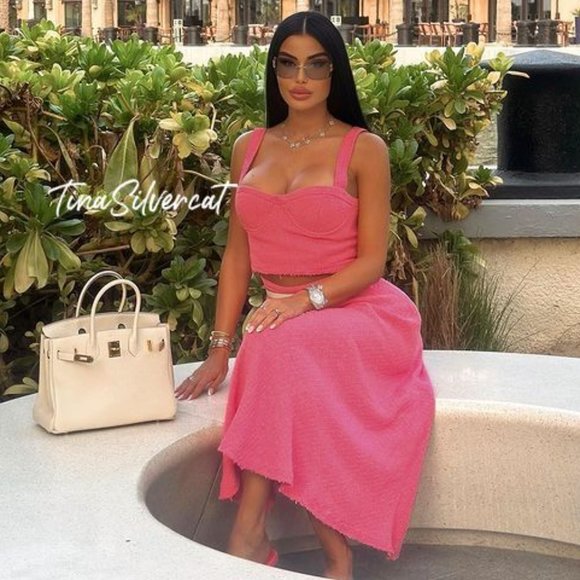 BLOGGER'S FAVE! Zara 2 Piece Set A-Line Skirt And Bustier Pink NWT - Picture 8 of 17